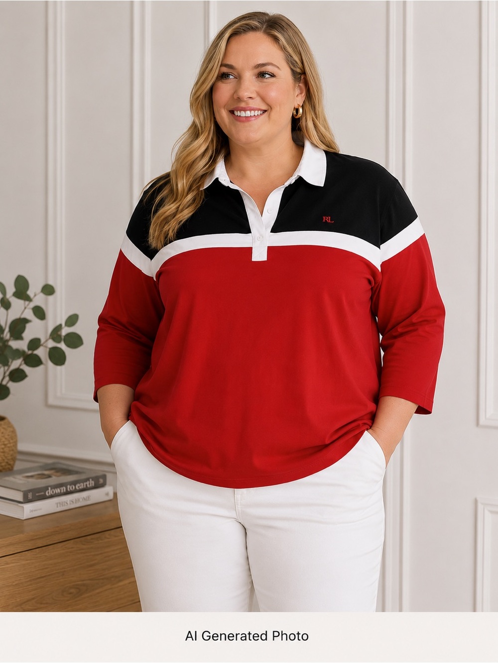 Lauren Active Ralph Lauren Rugby Polo Women’s 1X | Red/Black/White | 3/4 Sleeve